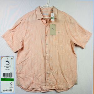 Tommy Bahama Men's Sand Linen Valencia Shirt Large Stripe‎ Short Sleeve NWT $118
